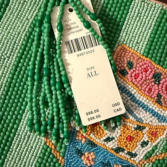 Anthropologie The Fiona Beaded Pouch Tea Cup Large Zip Closure Perfect Host Gift - Picture 10 of 11